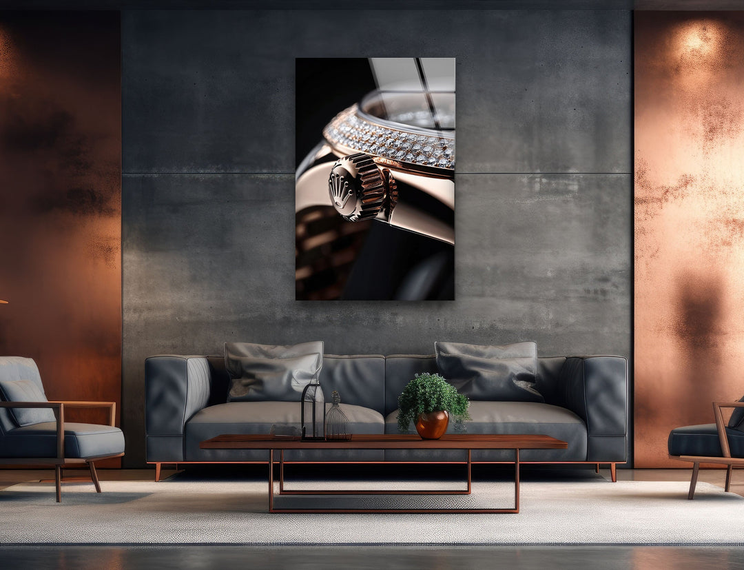 Rolex Diamond Glass Wall Art print on glass, glass printed photos
