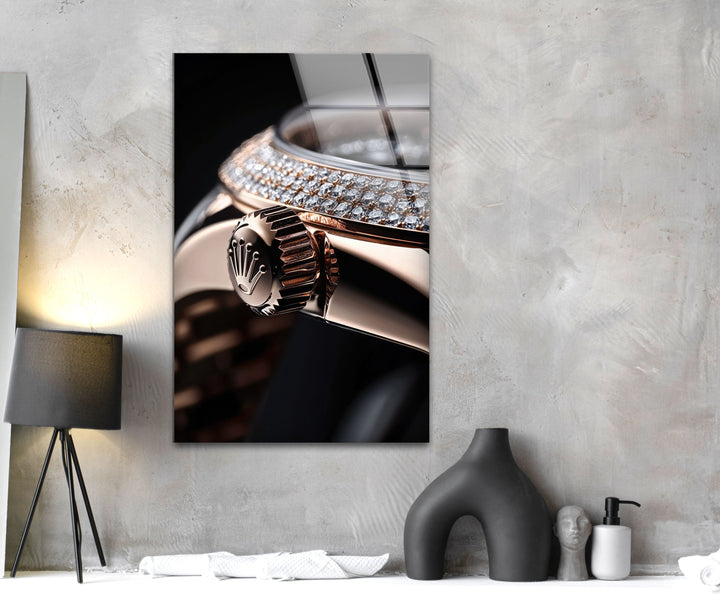 Rolex Diamond Glass Wall Art print picture on glass, Tempered Glass Wall Art
