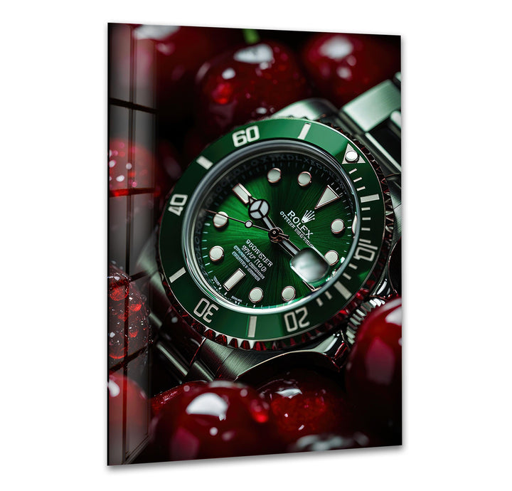 Rolex With Cherry Glass Wall Art glass art painting, glass art for the Wall
