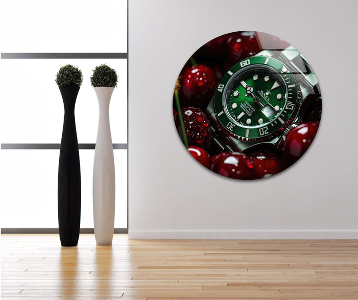 Rolex With Cherry Glass Wall Art picture on glass wall art, photos printed on glass
