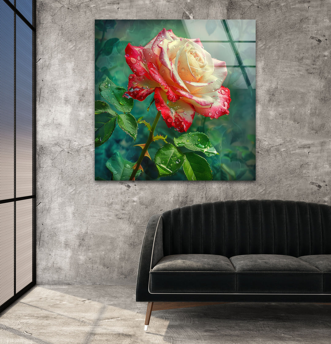 Drops On Rose Glass Wall Art, Glass Printing Wall Art, Print photos on glass