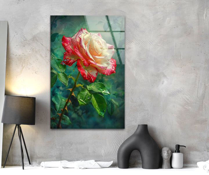 Drops On Rose Glass Wall Art, large glass photo prints, glass wall photos