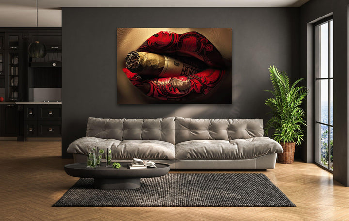 Rouged Lips Smoking Glass Wall Art glass image printing, glass prints from photos
