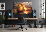 Sail Boat Tempered Glass Wall Art