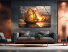 Sail Boat Tempered Glass Wall Art