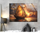 Sail Boat Tempered Glass Wall Art