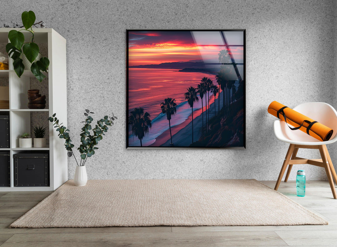 San Diego Sunset Glass Wall Art custom glass photo prints, large glass prints
