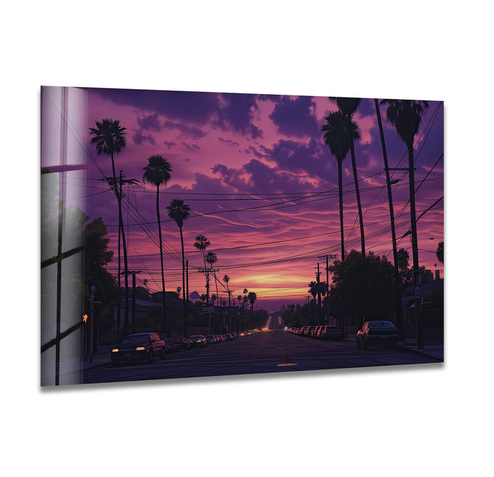 San Diego Pink Sunset Glass Wall Art glass art painting, glass art for the Wall
