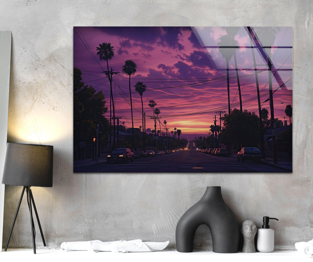 San Diego Pink Sunset Glass Wall Art custom glass pictures, glass art prints
