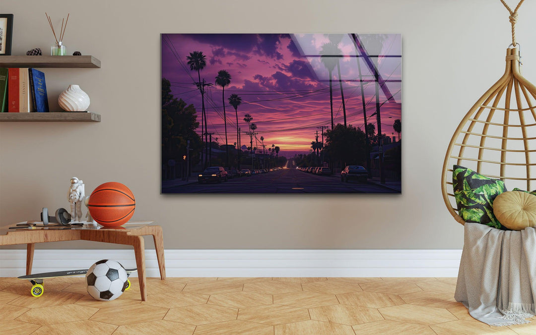 San Diego Pink Sunset Glass Wall Art photo print on glass, prints on glass wall art
