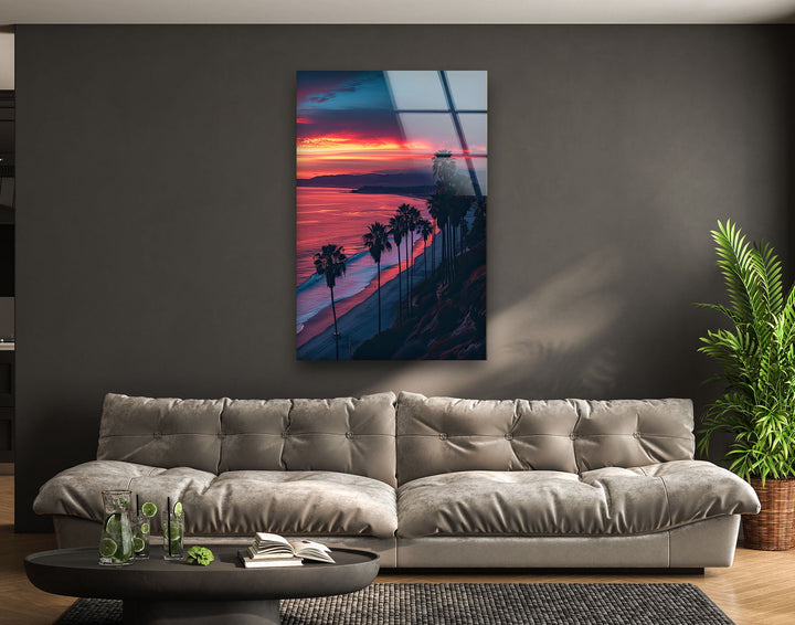 San Diego Sunset Glass Wall Art glass art painting, glass art for the Wall
