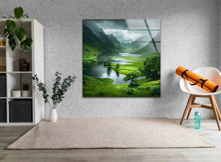 Scotland Green Mountains Glass Wall Art print on glass, glass printed photos
