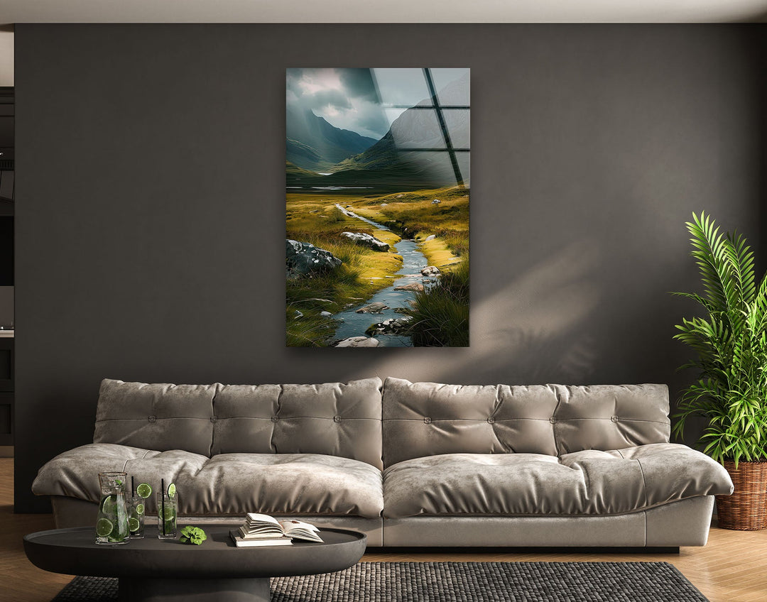 Scottish River & Mountain Glass Wall Art glass art painting, glass art for the Wall
