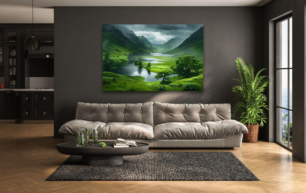 Scotland Green Mountains Glass Wall Art custom glass photo prints, large glass prints
