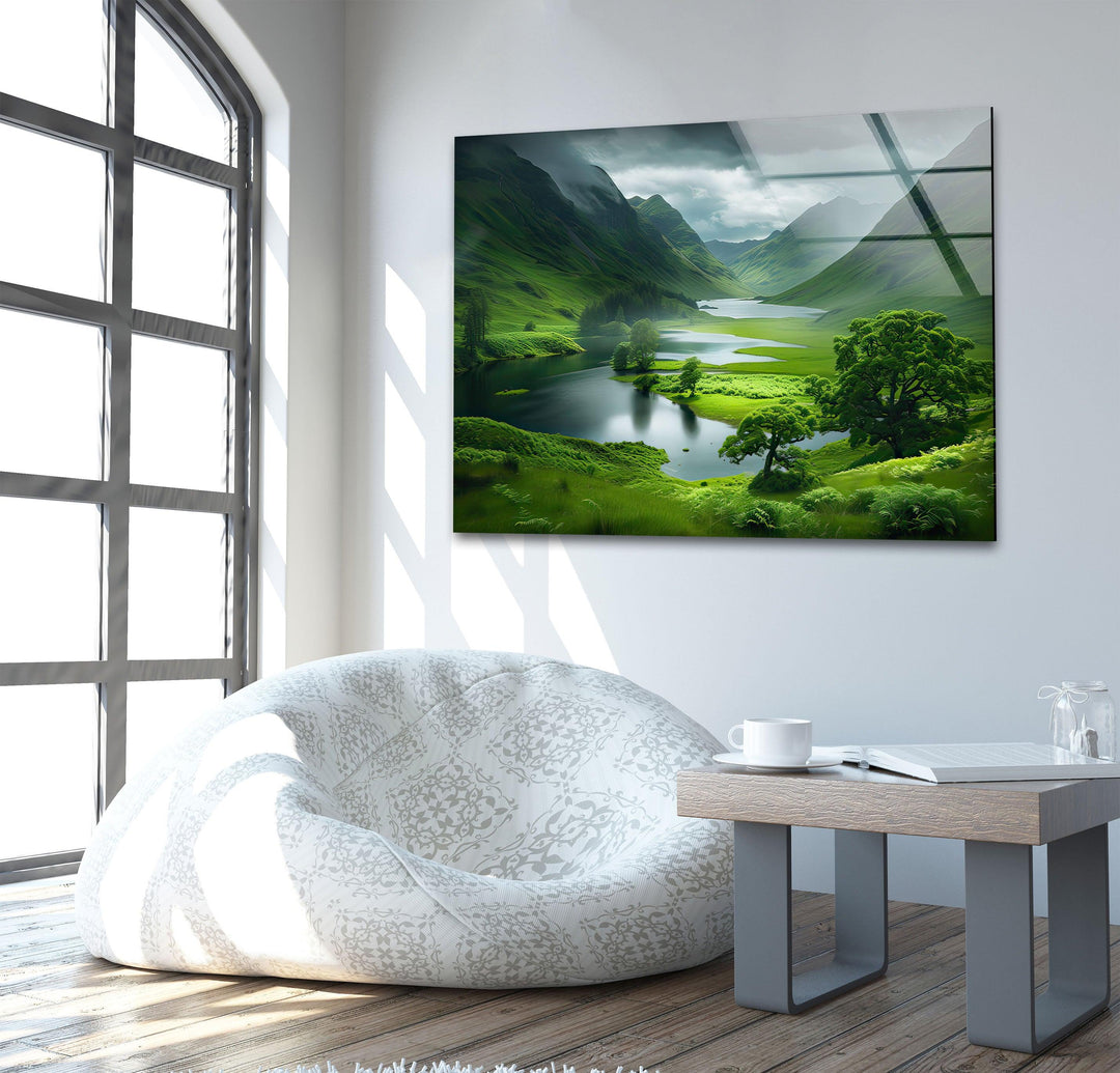 Scotland Green Mountains Glass Wall Art Glass Printing Wall Art, Print photos on glass
