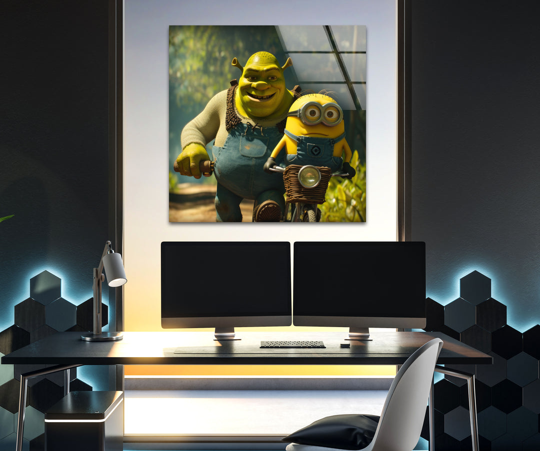 Shrek and Minion Glass Wall Art Glass Printing Wall Art, Print photos on glass
