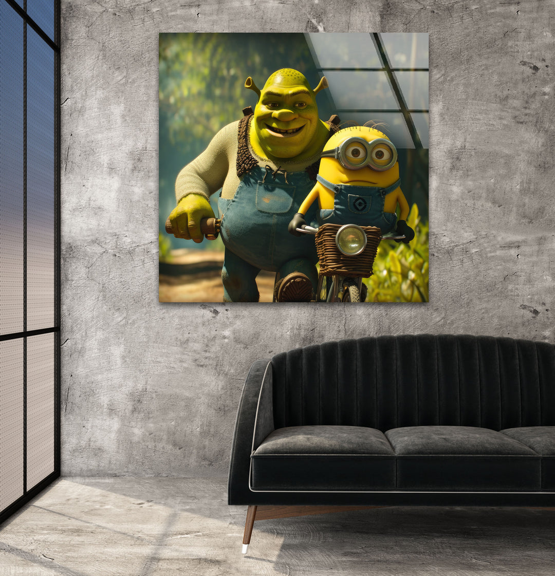 Shrek and Minion Glass Wall Art glass pictures for Wall, glass prints wall art
