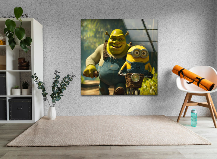 Shrek and Minion Glass Wall Art photo print on glass, prints on glass wall art
