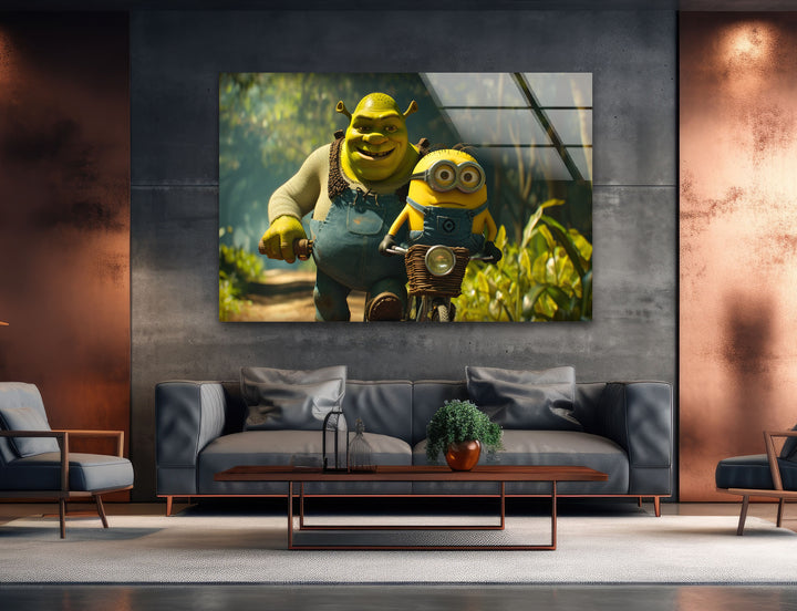 Shrek and Minion Glass Wall Art large glass photo prints, glass wall photos
