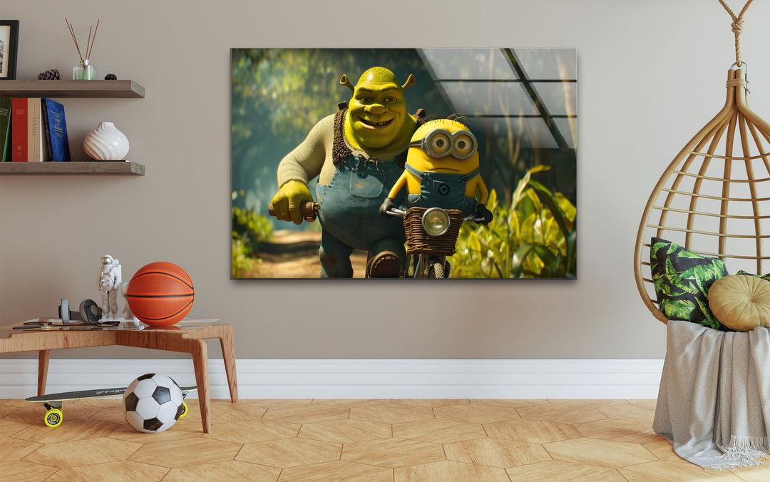 Shrek and Minion Glass Wall Art stained glass wall art, stained glass wall decor
