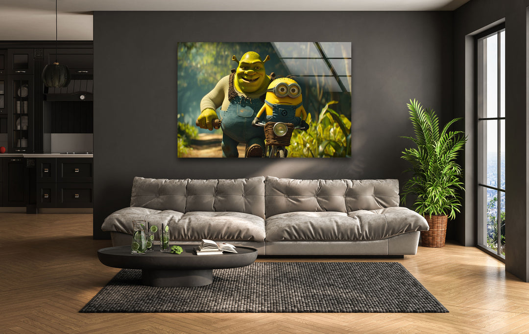 Shrek and Minion Glass Wall Art glass image printing, glass prints from photos
