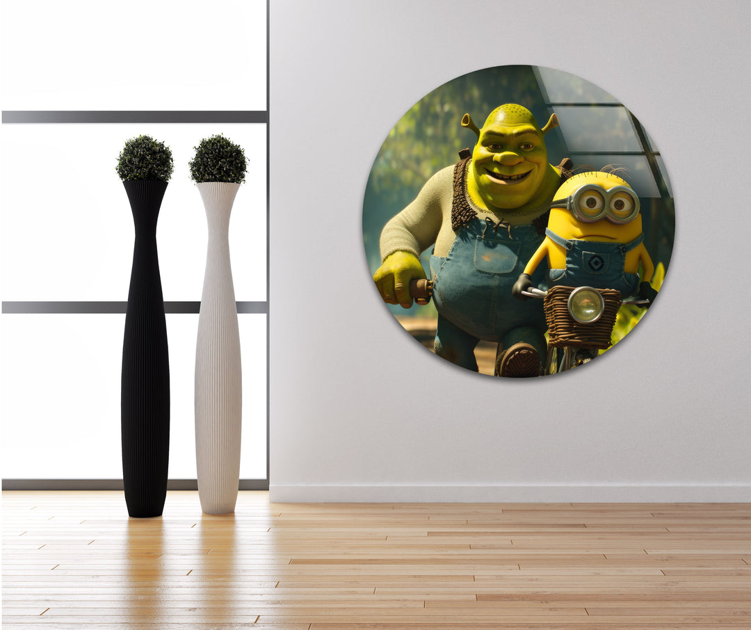 Shrek and Minion Glass Wall Art custom glass pictures, glass art prints
