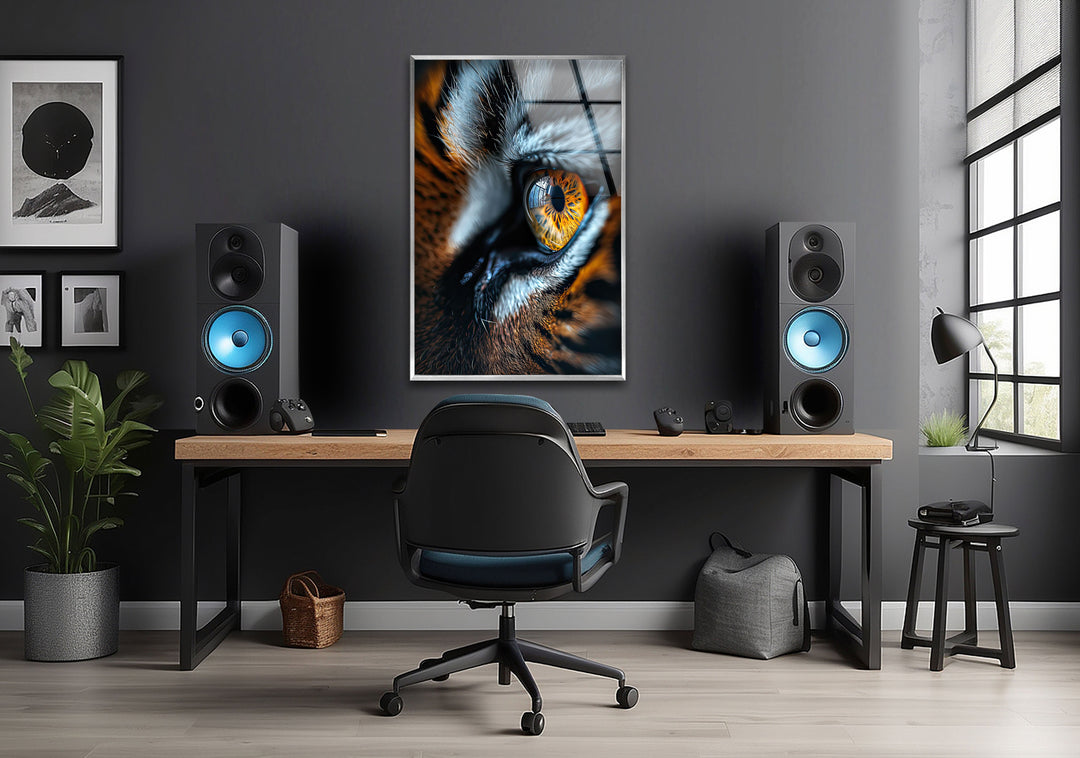 Single Tiger Eye Glass Wall Art custom glass pictures, glass art prints
