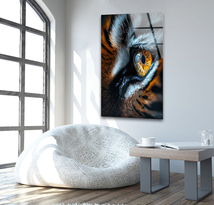 Single Tiger Eye Glass Wall Art picture on glass wall art, photos printed on glass
