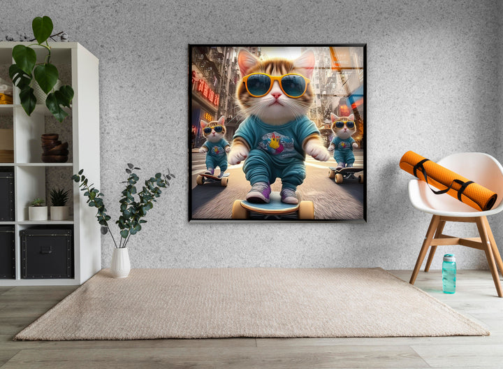 Skateboarder Cats Glass Wall Art glass photo prints, glass picture prints
