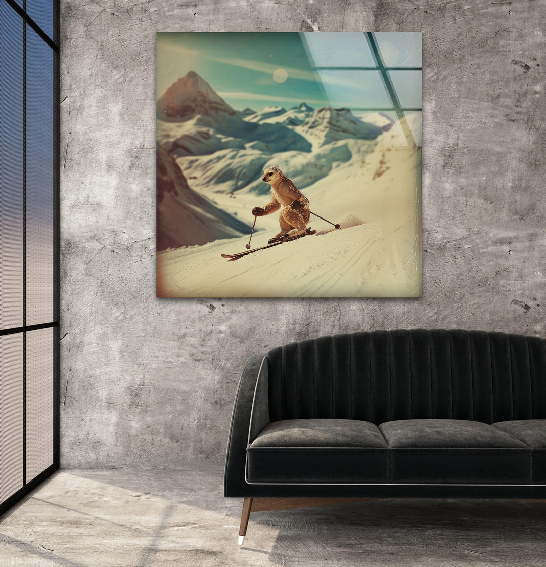 Skier Meerkat Glass Wall Art print on glass, glass printed photos