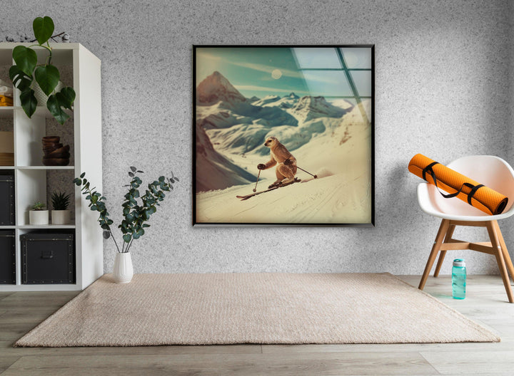 Skier Meerkat Glass Wall Art print picture on glass,Tempered Glass Wall Art