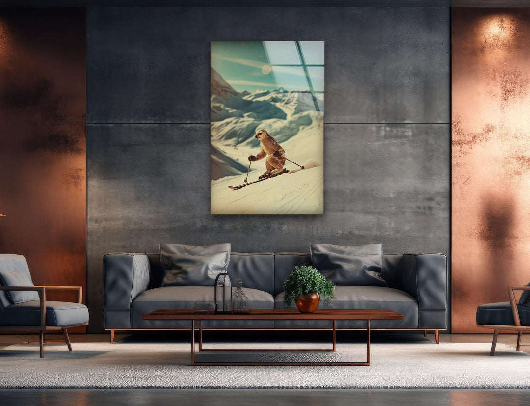 Skier Meerkat Glass Wall Art glass pictures for Wall, glass prints wall art