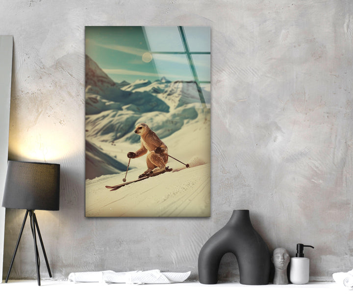 Skier Meerkat Glass Wall Art custom glass pictures, glass art prints