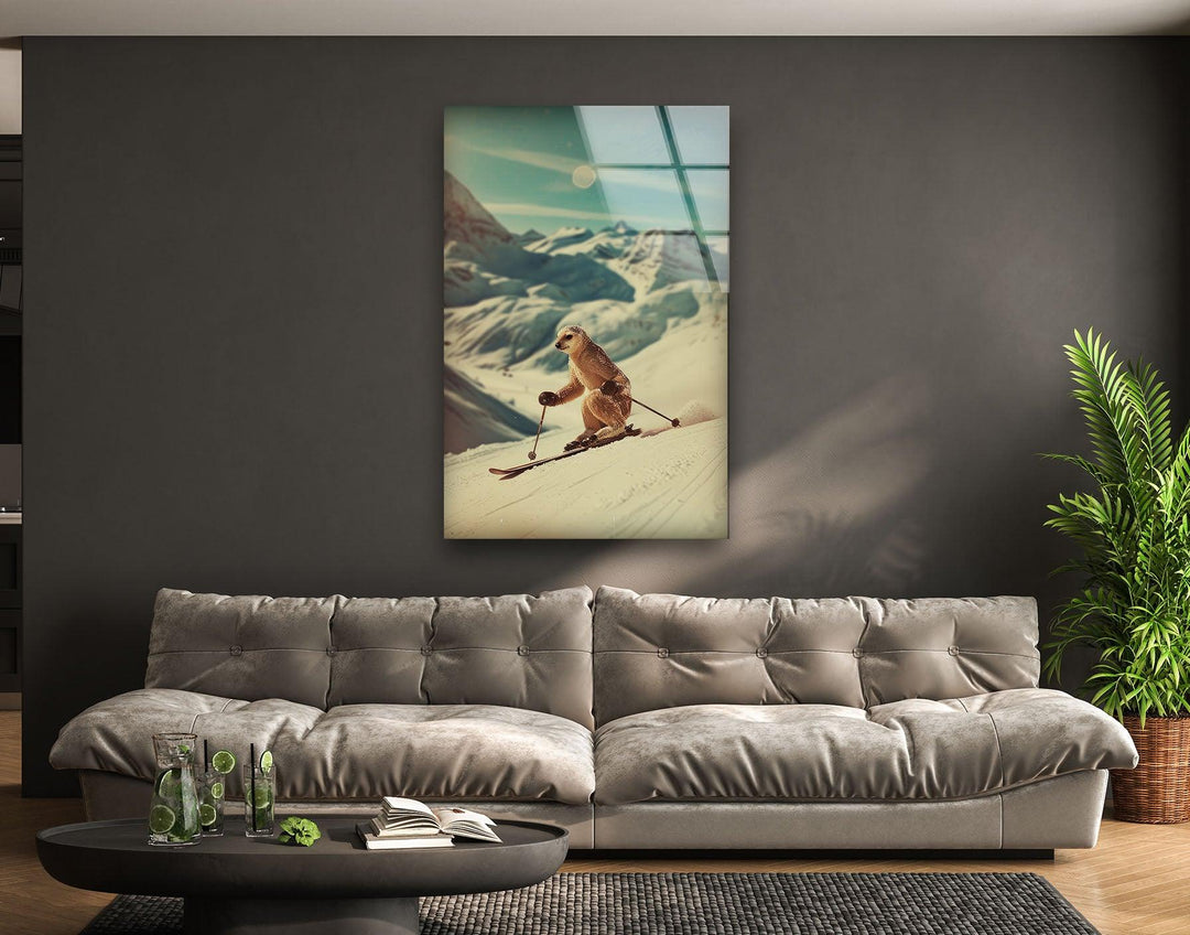 Skier Meerkat Glass Wall Art large glass photo prints, glass wall photos