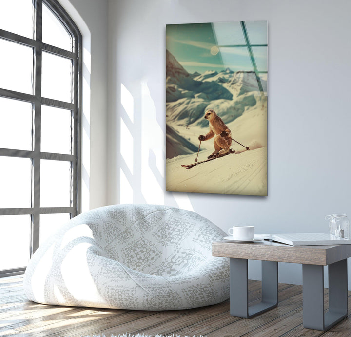 Skier Meerkat Glass Wall Art custom glass photo prints, large glass prints