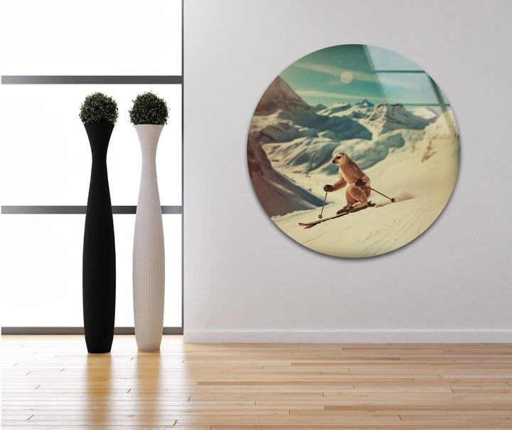 Skier Meerkat Glass Wall Art picture on glass wall art, photos printed on glass