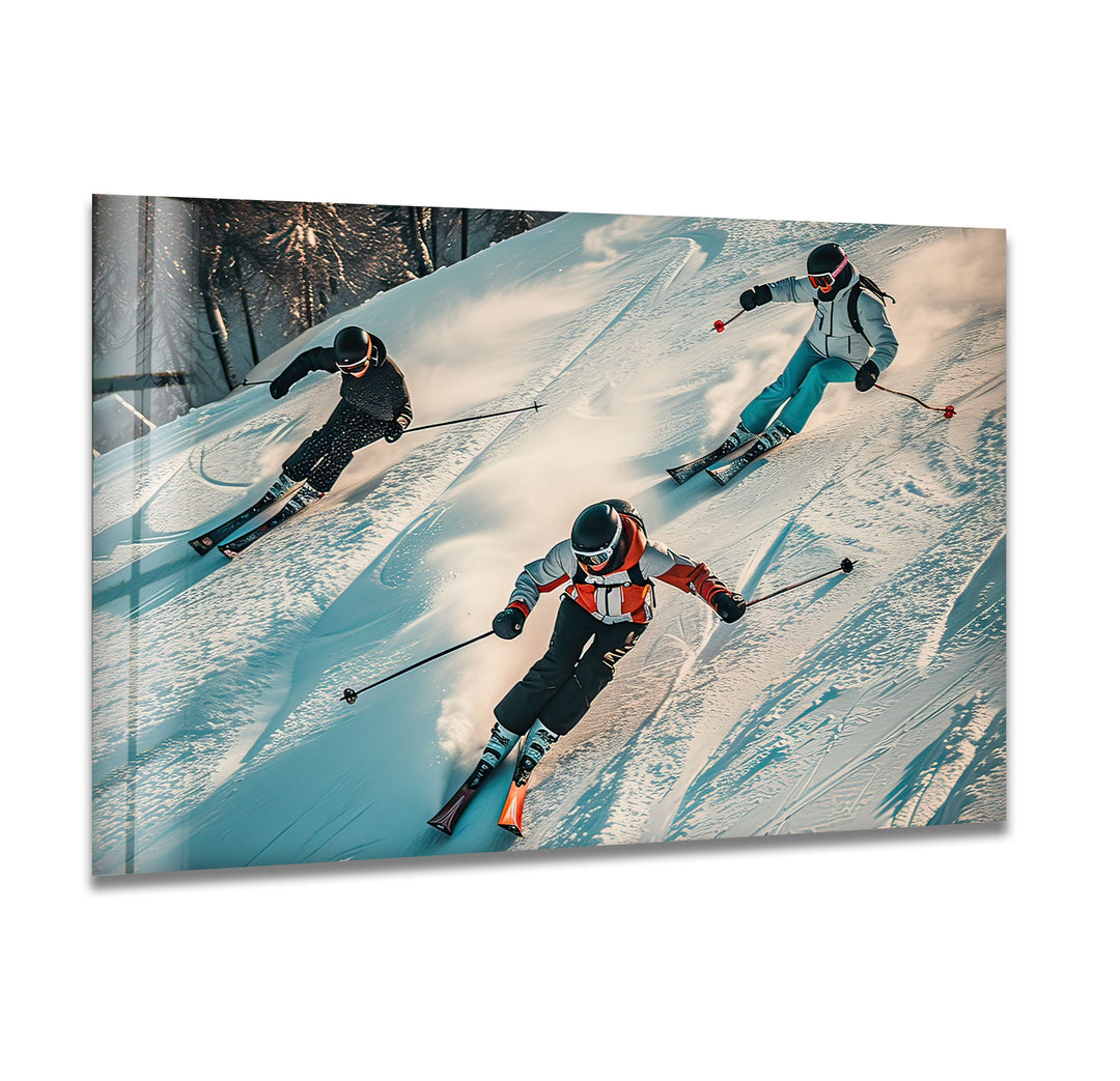 Skiing People Glass Wall Art glass pictures for Wall, glass prints wall art
