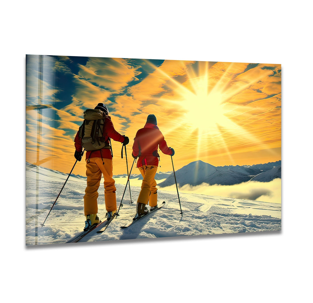 Skiing & Sunset Glass Wall Art glass photo prints, glass picture prints
