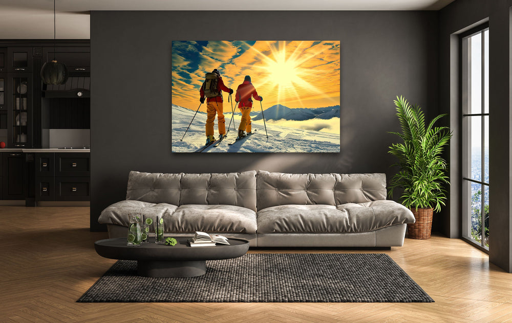 Skiing & Sunset Glass Wall Art glass image printing, glass prints from photos
