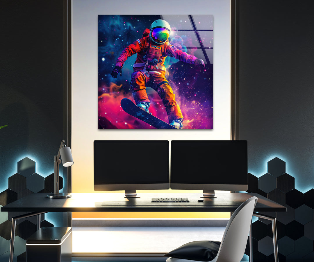 Snowboarder in an Astronaut Glass Wall Artwork & Cool Art Prints