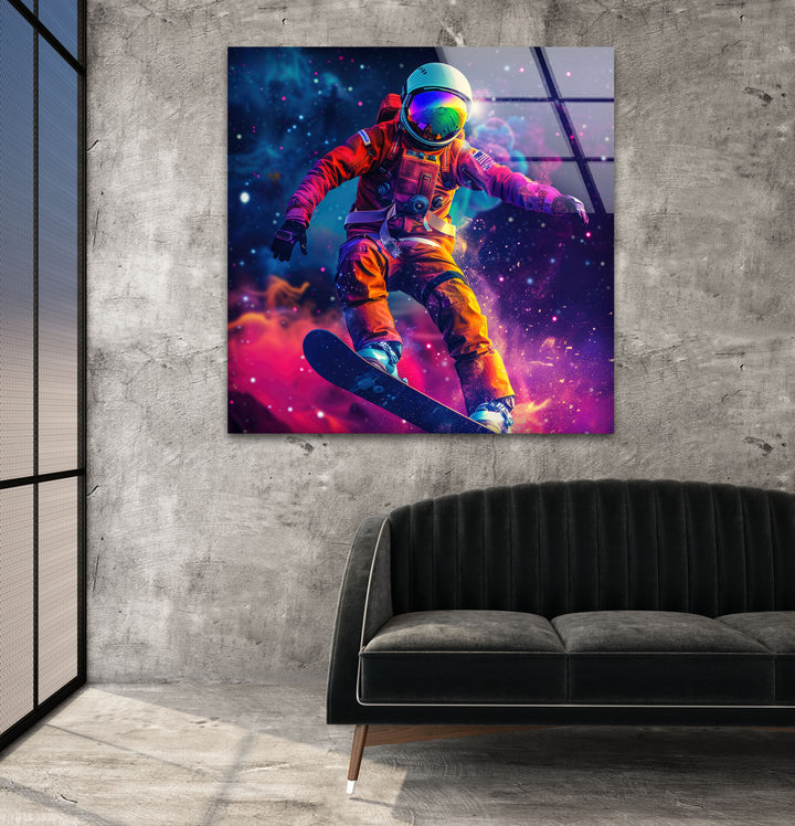 Snowboarder in an Astronaut Modern Glass Art & Cool Wall Art