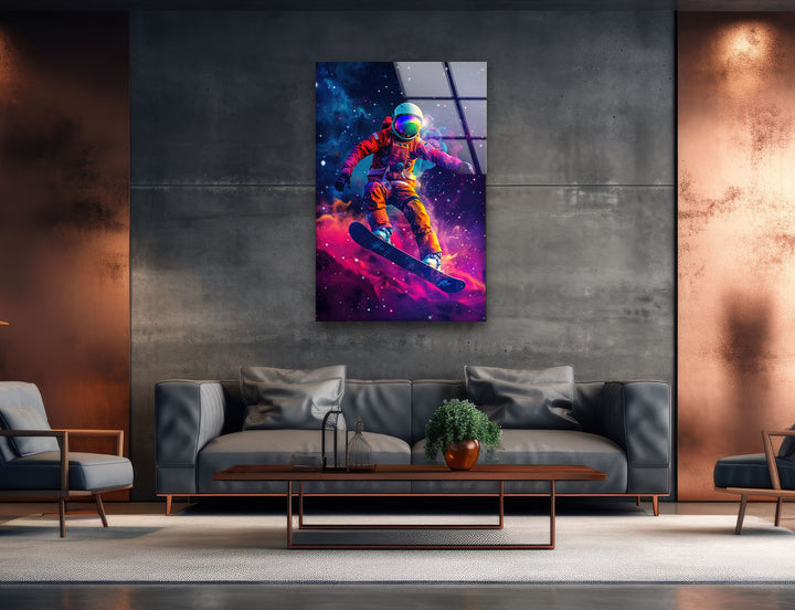 Snowboarder in an Astronaut Cool Wall Decor & Glass Print Art