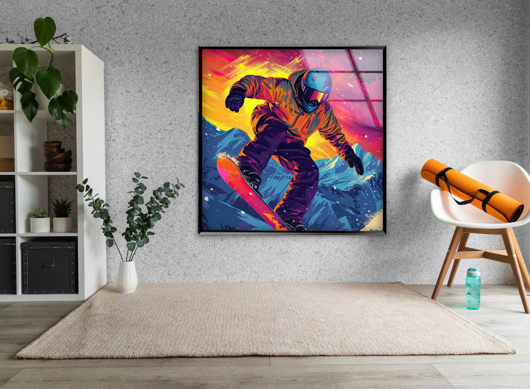 Snowboarder Glass Wall Art custom glass pictures, glass art prints
