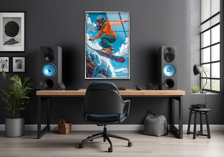 Snowboarder with Orange Suit Glass Wall Art art glass wall art, glass wall art pictures
