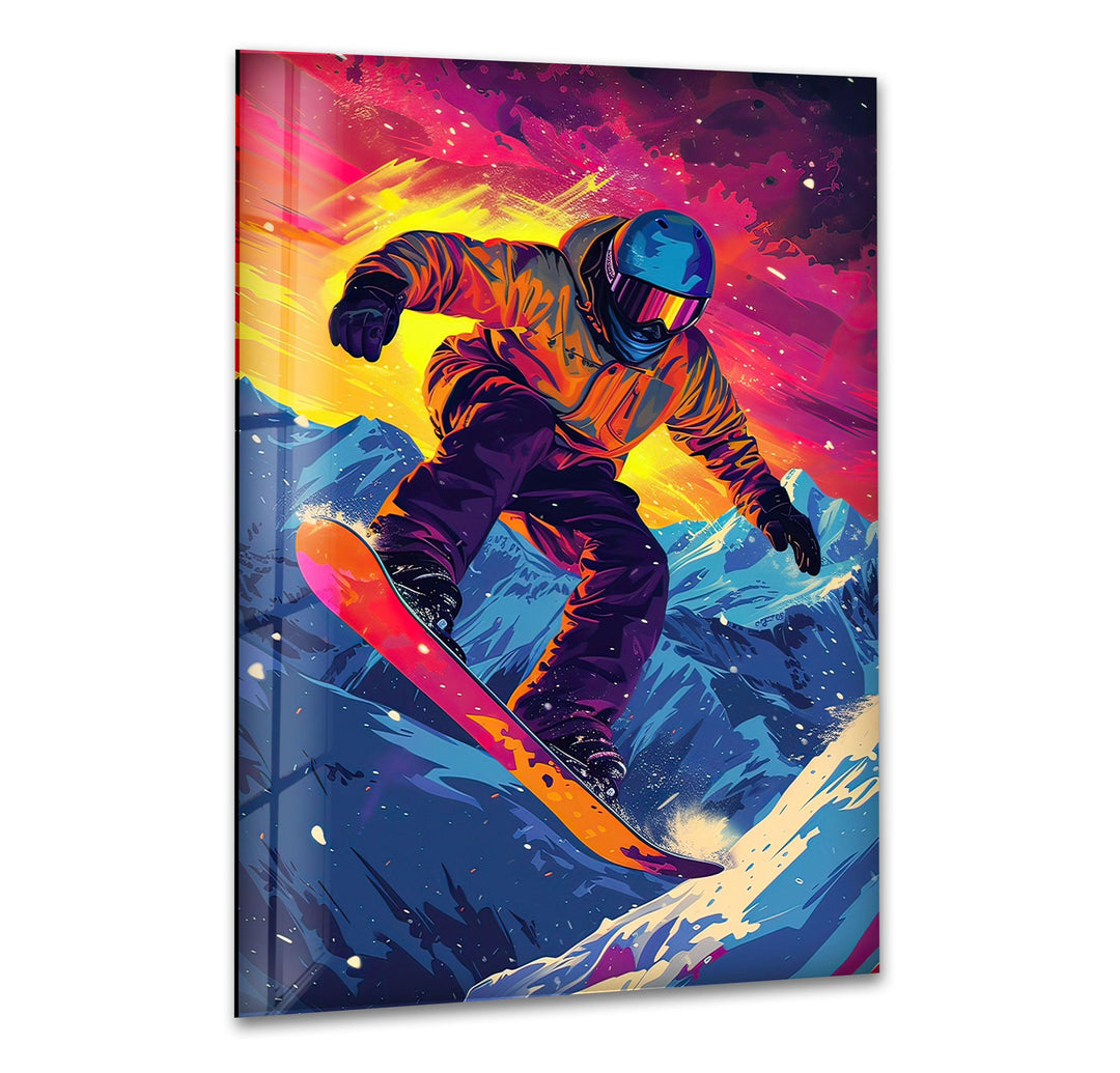 Snowboarder Glass Wall Art print picture on glass, Tempered Glass Wall Art
