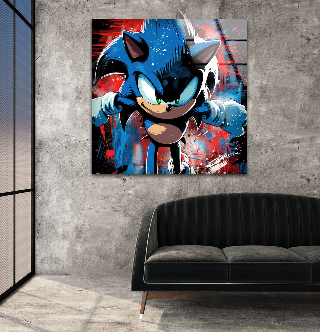 Sonic Running Glass Wall Art print picture on glass, Tempered Glass Wall Art
