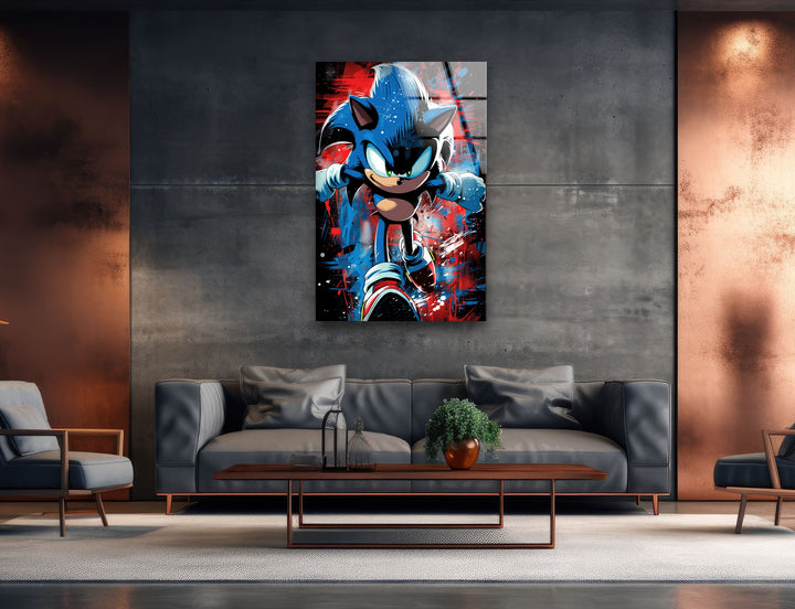 Sonic Running Glass Wall Art photo print on glass, prints on glass wall art
