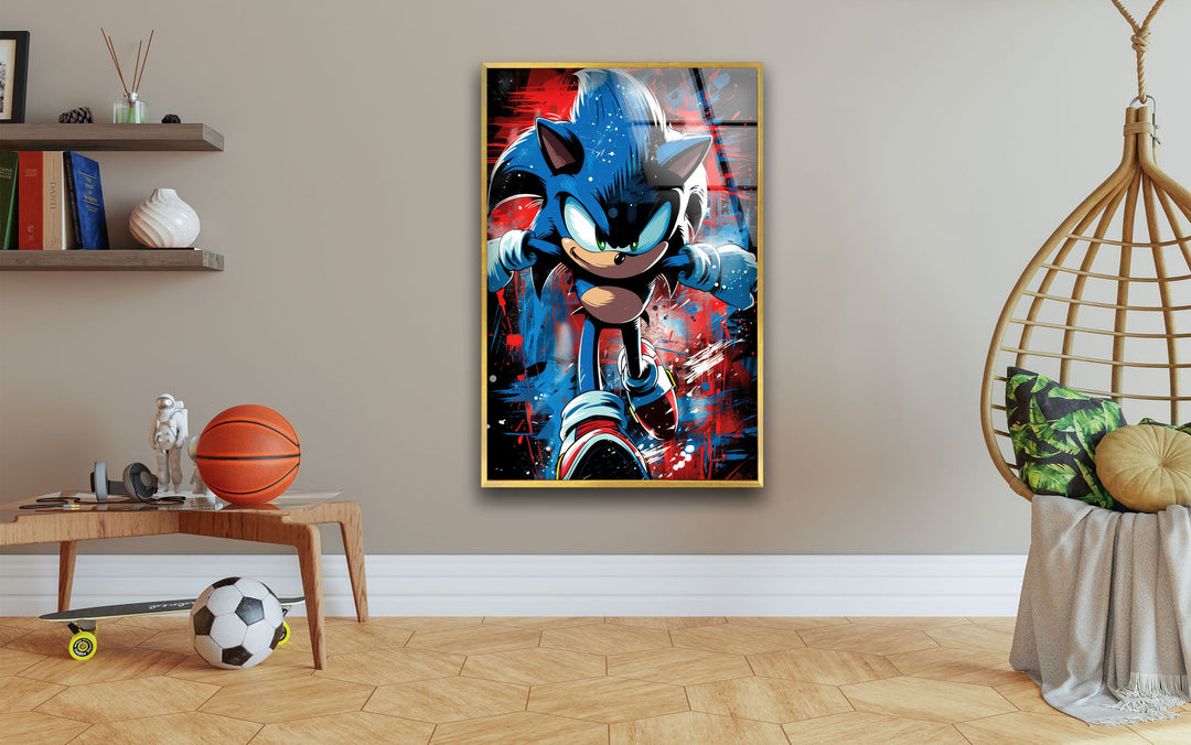 Sonic Running Glass Wall Art custom glass photo prints, large glass prints
