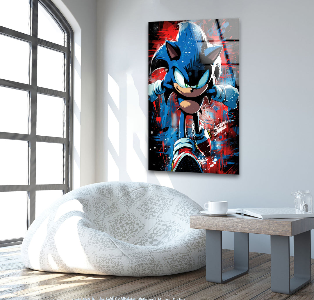 Sonic Running Glass Wall Art picture on glass wall art, photos printed on glass
