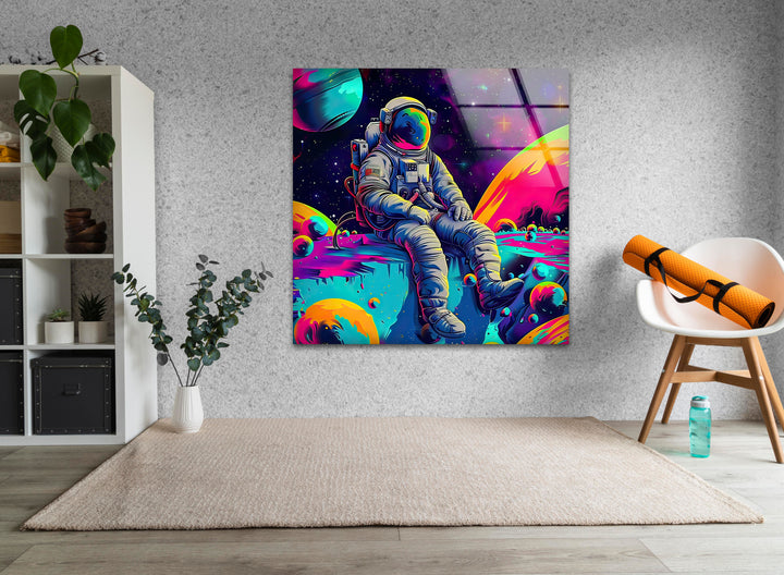 Neon Astronaut on Moon Glass Wall Art  Glass Printing Wall Art, Print photos on glass
